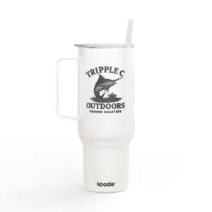 40oz Engraved Insulated Tumbler with Handle — 'TrippLe's Outdoors' Fishing Logo, Double-Wall Stainless Travel Cup