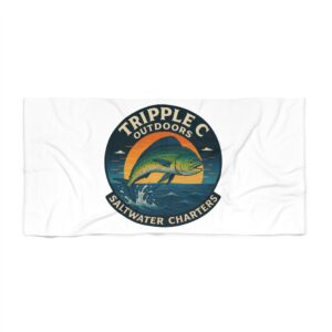 Beach Towel featuring Tripple C Outdoors Saltwater Charters, Ideal for Fishing Lovers, Summer Vibes, Beach Days, Gifts for Fishermen